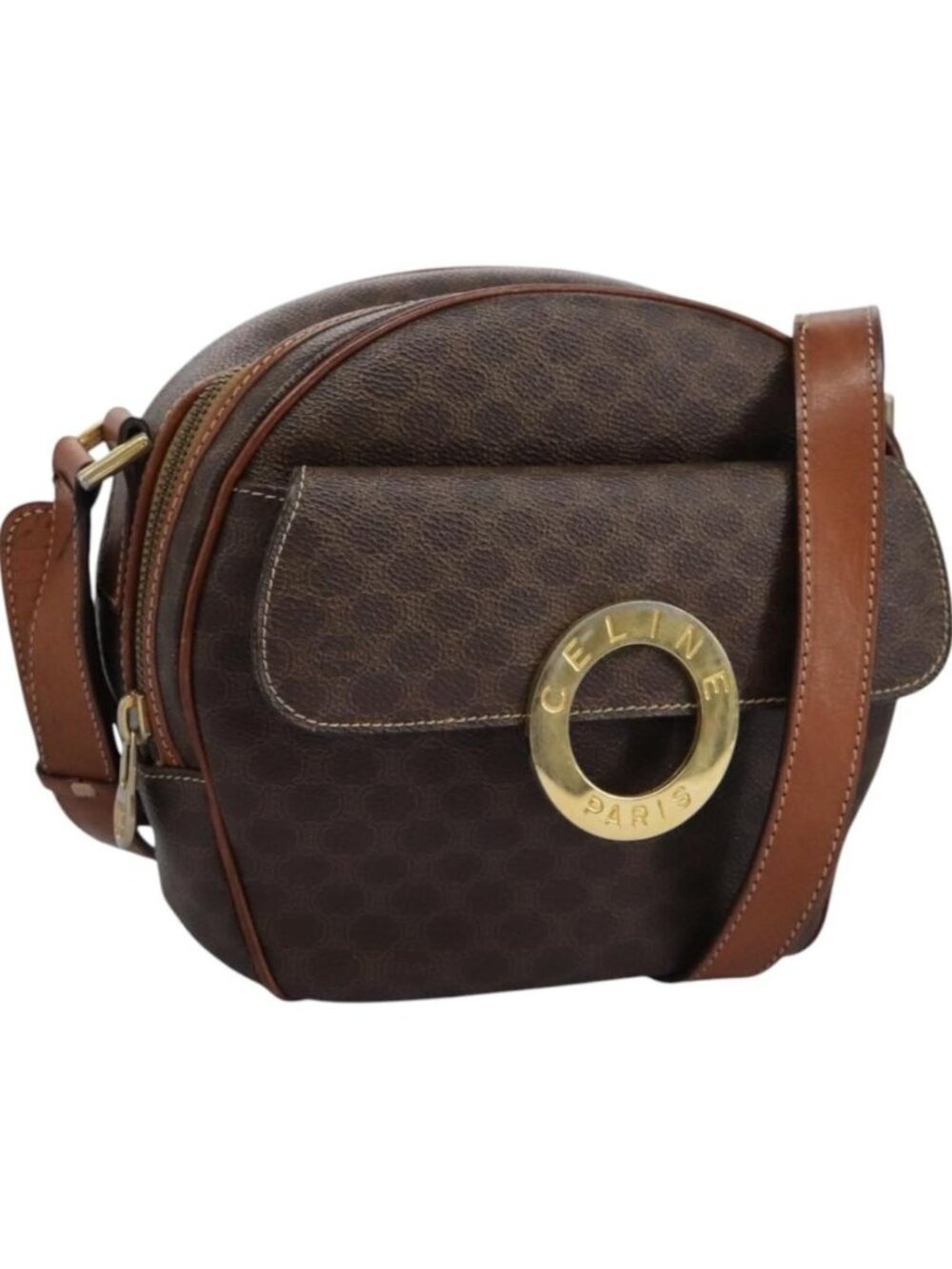 CELINE Macadam Canvas Shoulder Bag PVC Leather Brown